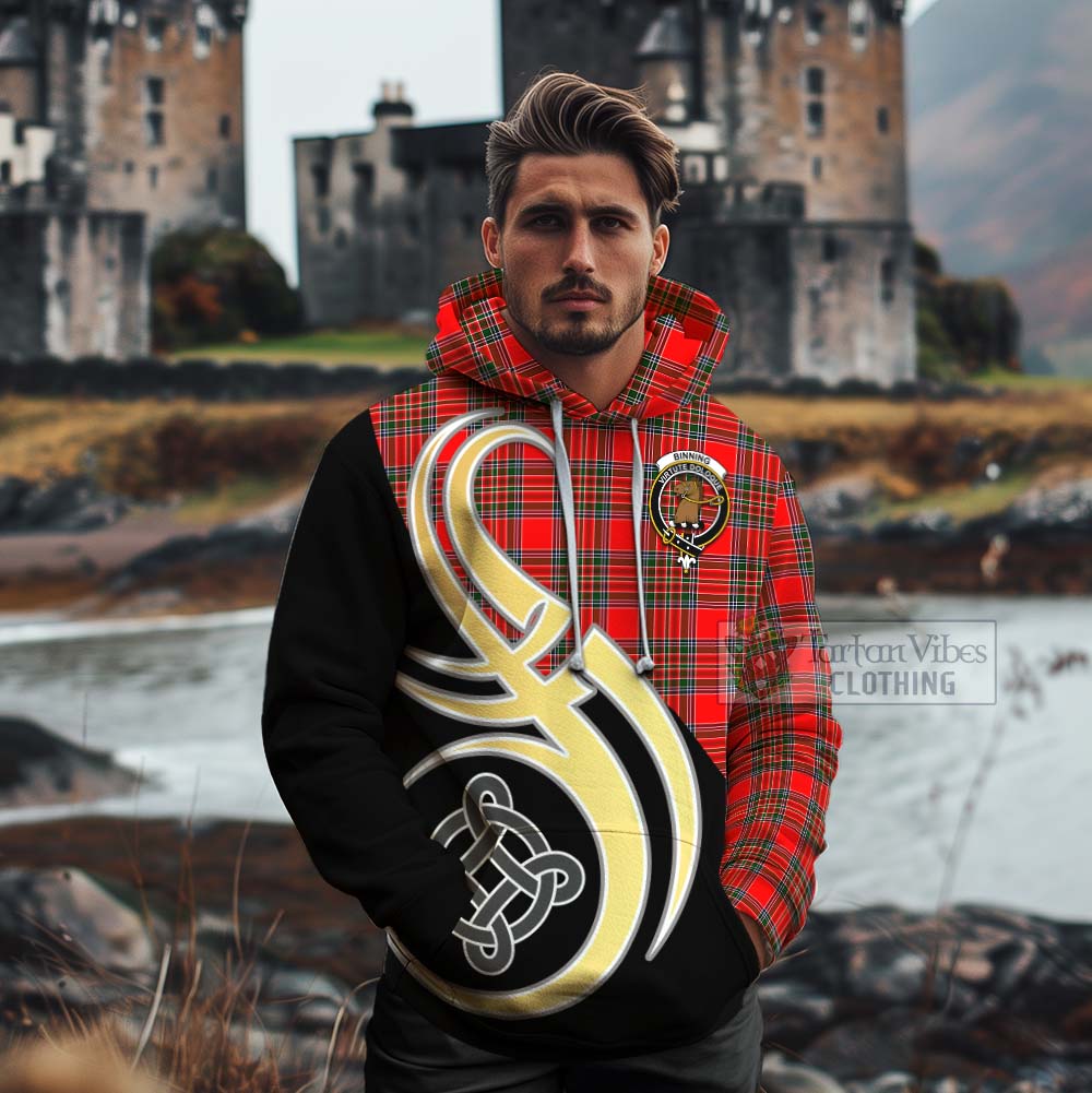 Binning Tartan Cotton Hoodie with Family Crest and Celtic Symbol Style - Tartan Vibes Clothing