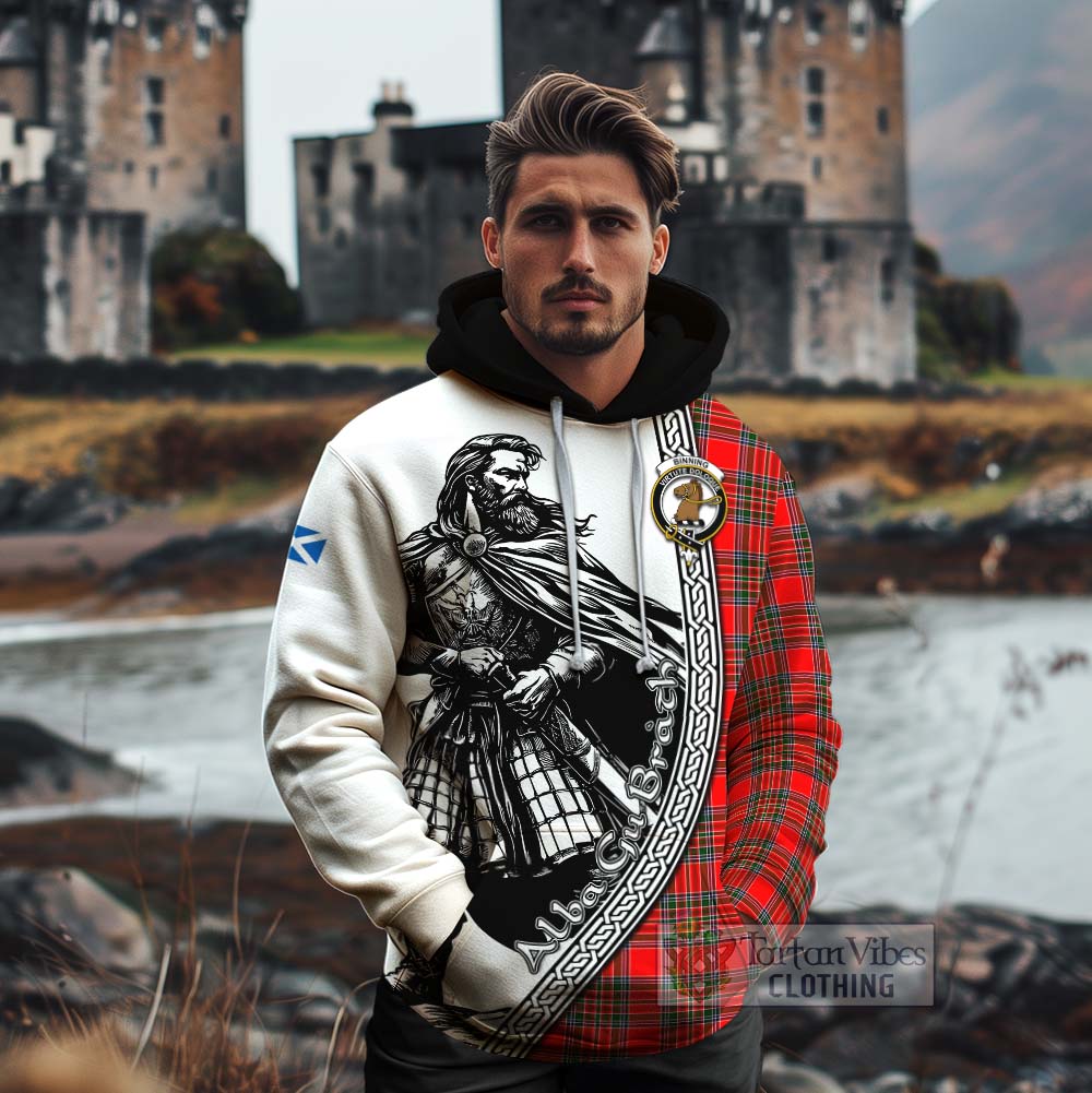 Binning Tartan Clan Crest Cotton Hoodie with Highlander Warrior Celtic Style - Tartan Vibes Clothing
