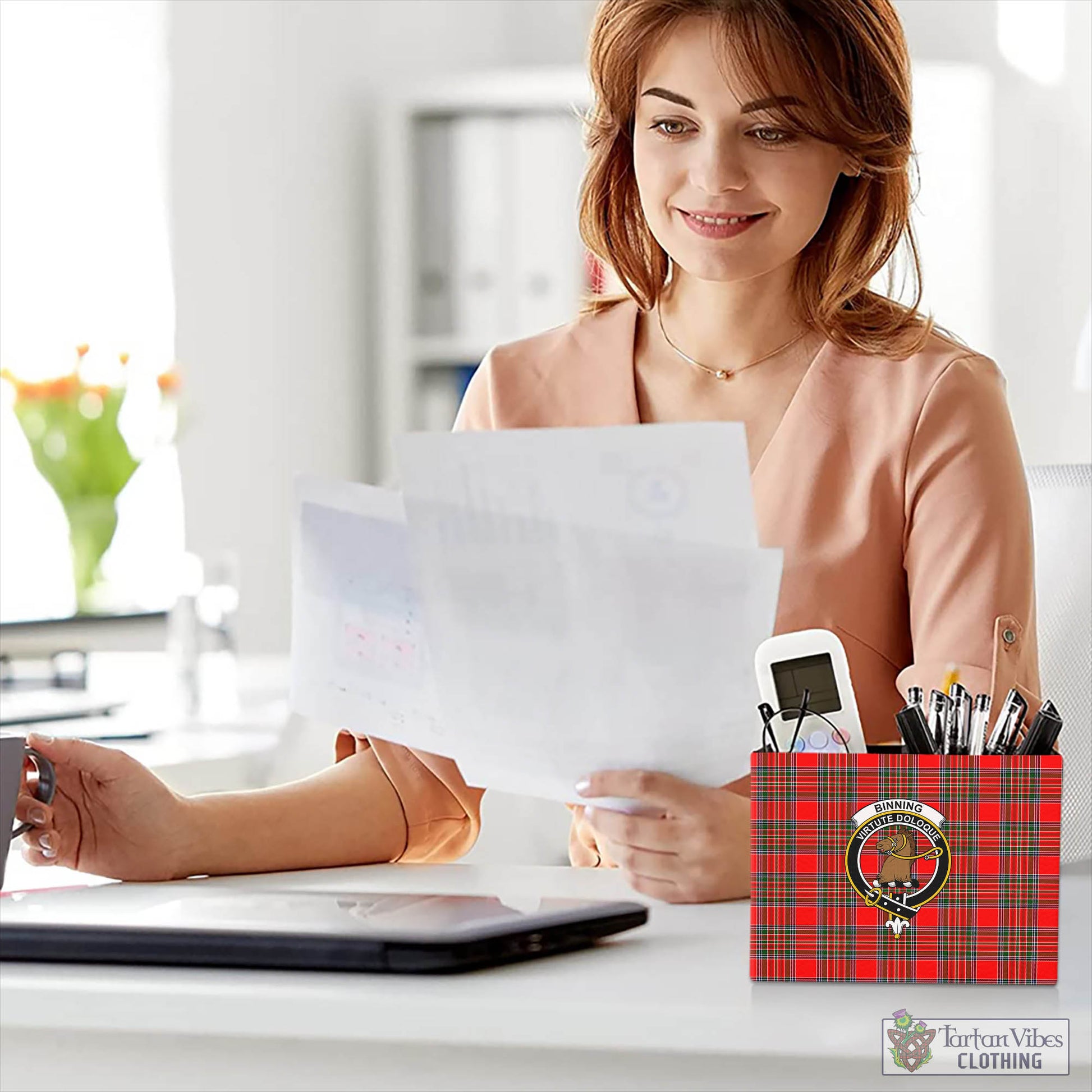 Binning Tartan Pen Holder with Family Crest - Tartan Vibes Clothing