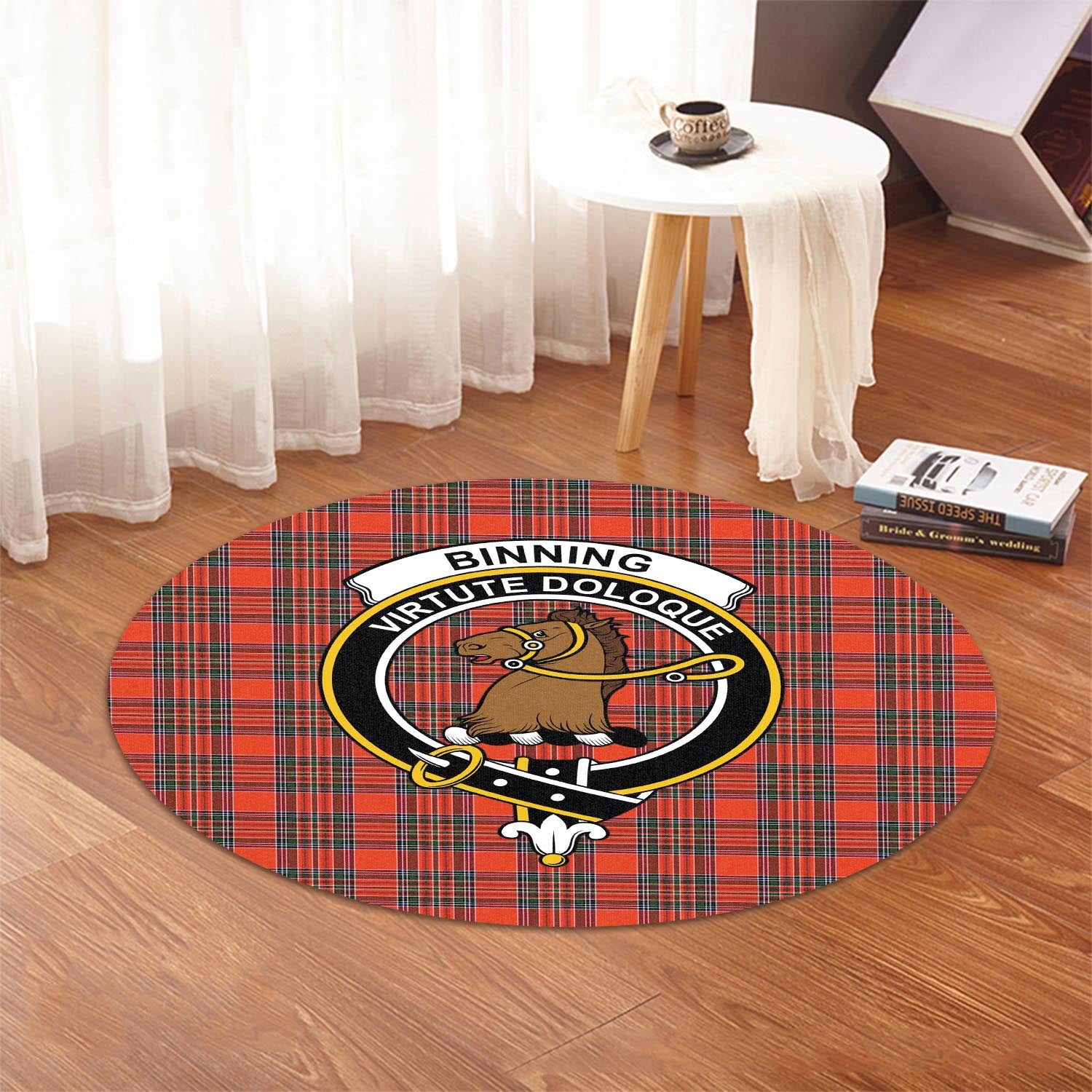 Binning Tartan Round Rug with Family Crest - Tartan Vibes Clothing