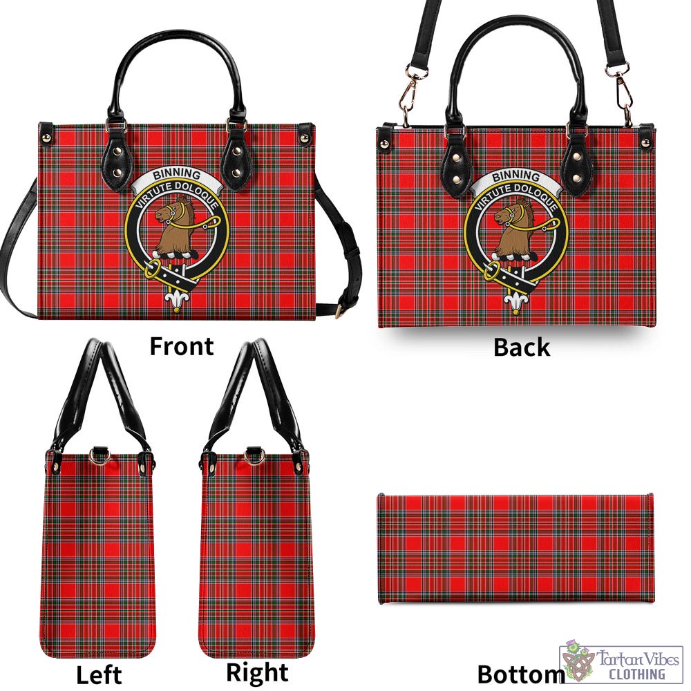 Binning Tartan Luxury Leather Handbags with Family Crest - Tartan Vibes Clothing