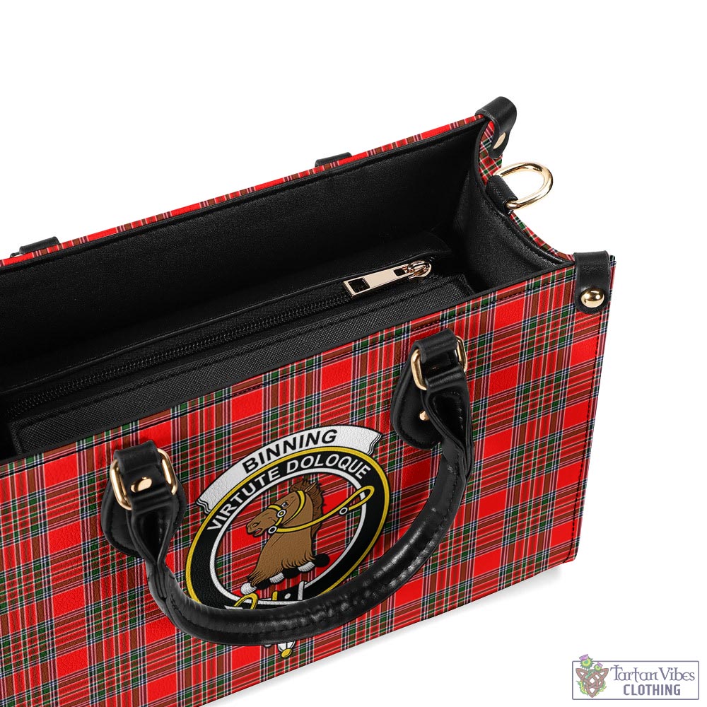 Binning Tartan Luxury Leather Handbags with Family Crest - Tartan Vibes Clothing