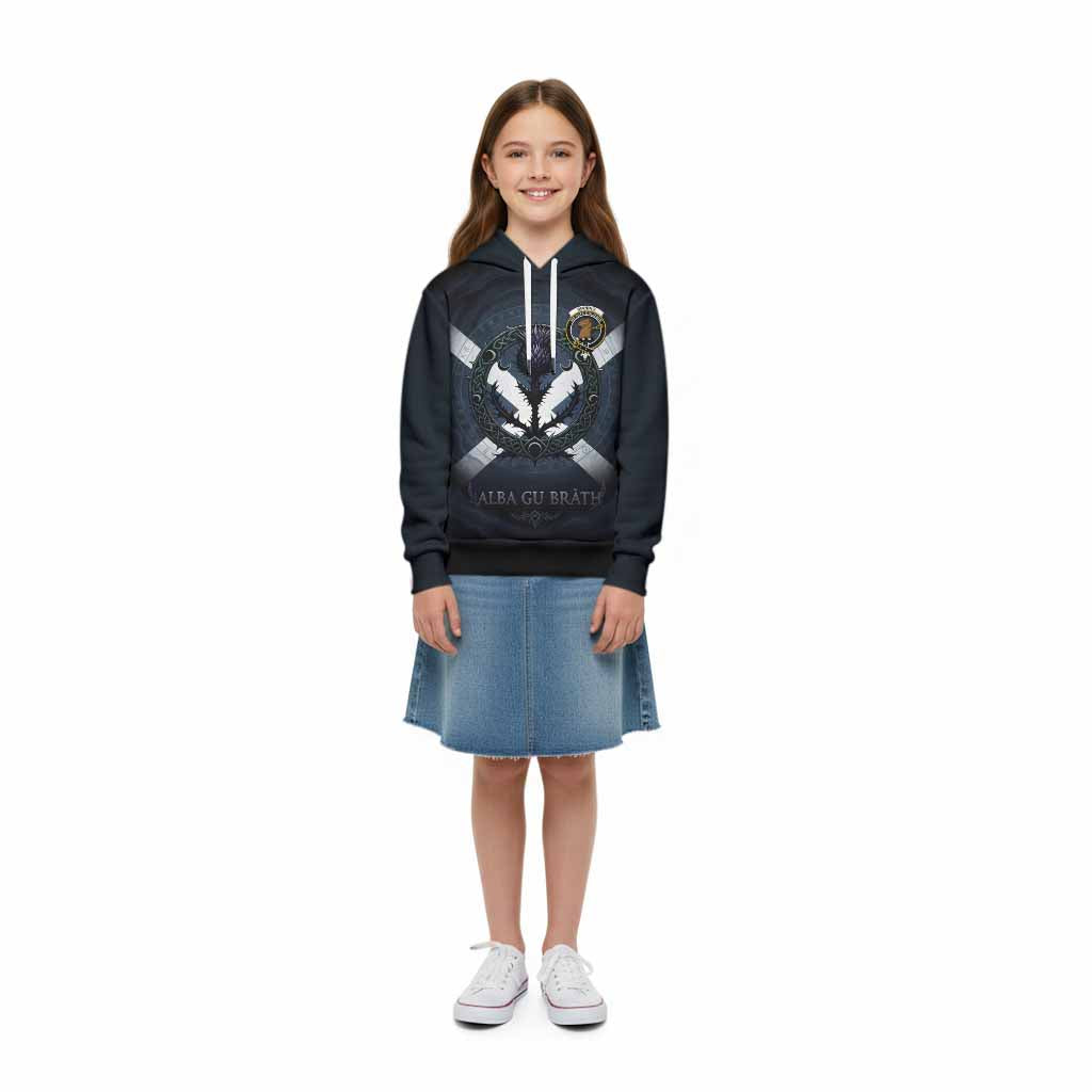 Binning Clan Crest Kid Hoodie with Celtic Knot Thistle and Saltire