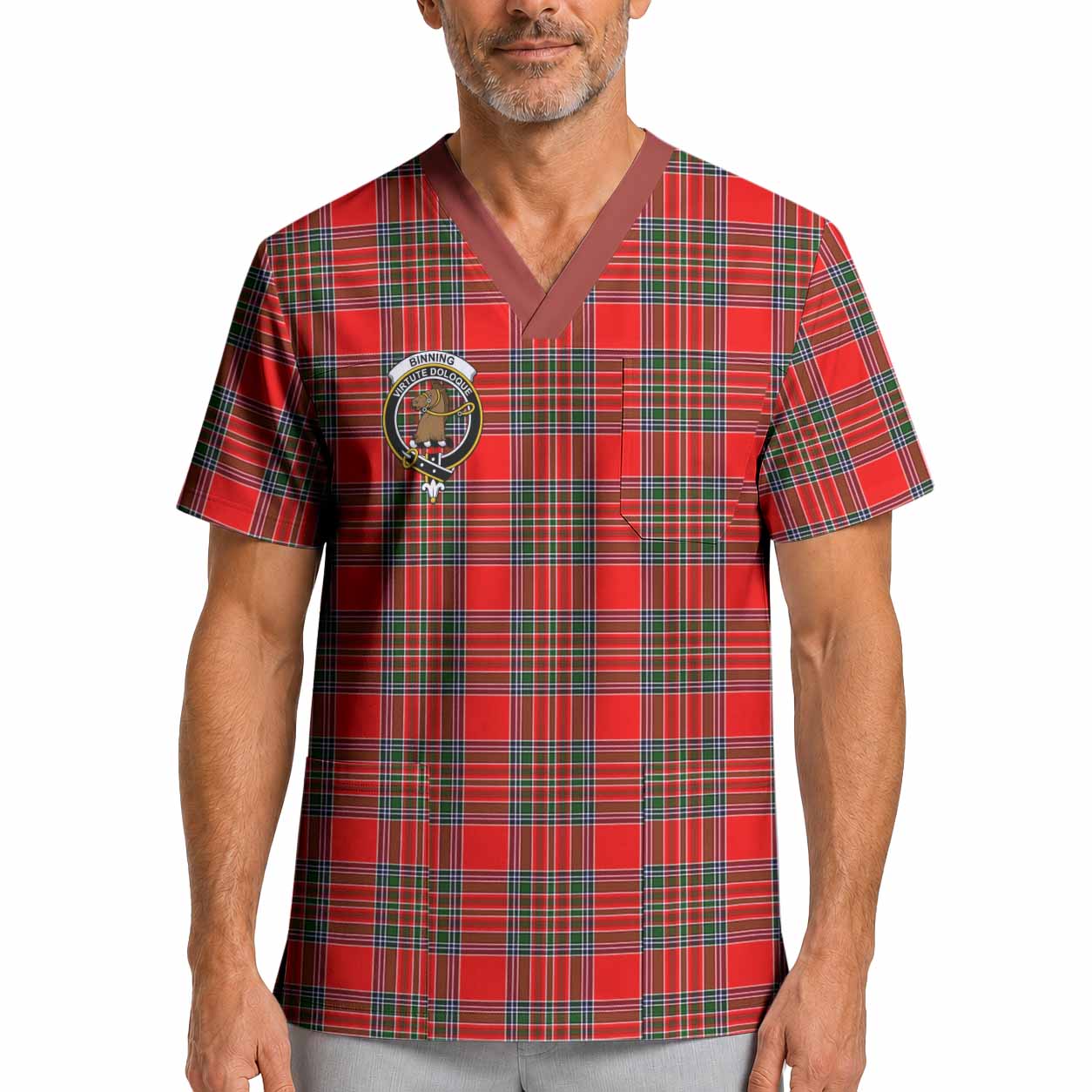 Binning Crest Tartan Scrub Top XL - Tartan Vibes Clothing