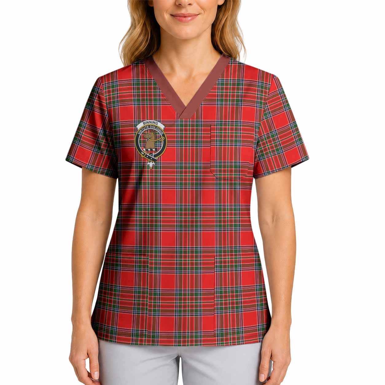 Binning Crest Tartan Scrub Top 4XL - Tartan Vibes Clothing