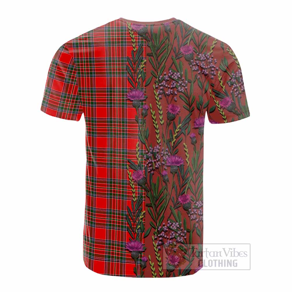 Binning Family Crest Tartan Cotton T-shirt Scottish Thistle Flower Pattern Half Style - Tartan Vibes Clothing
