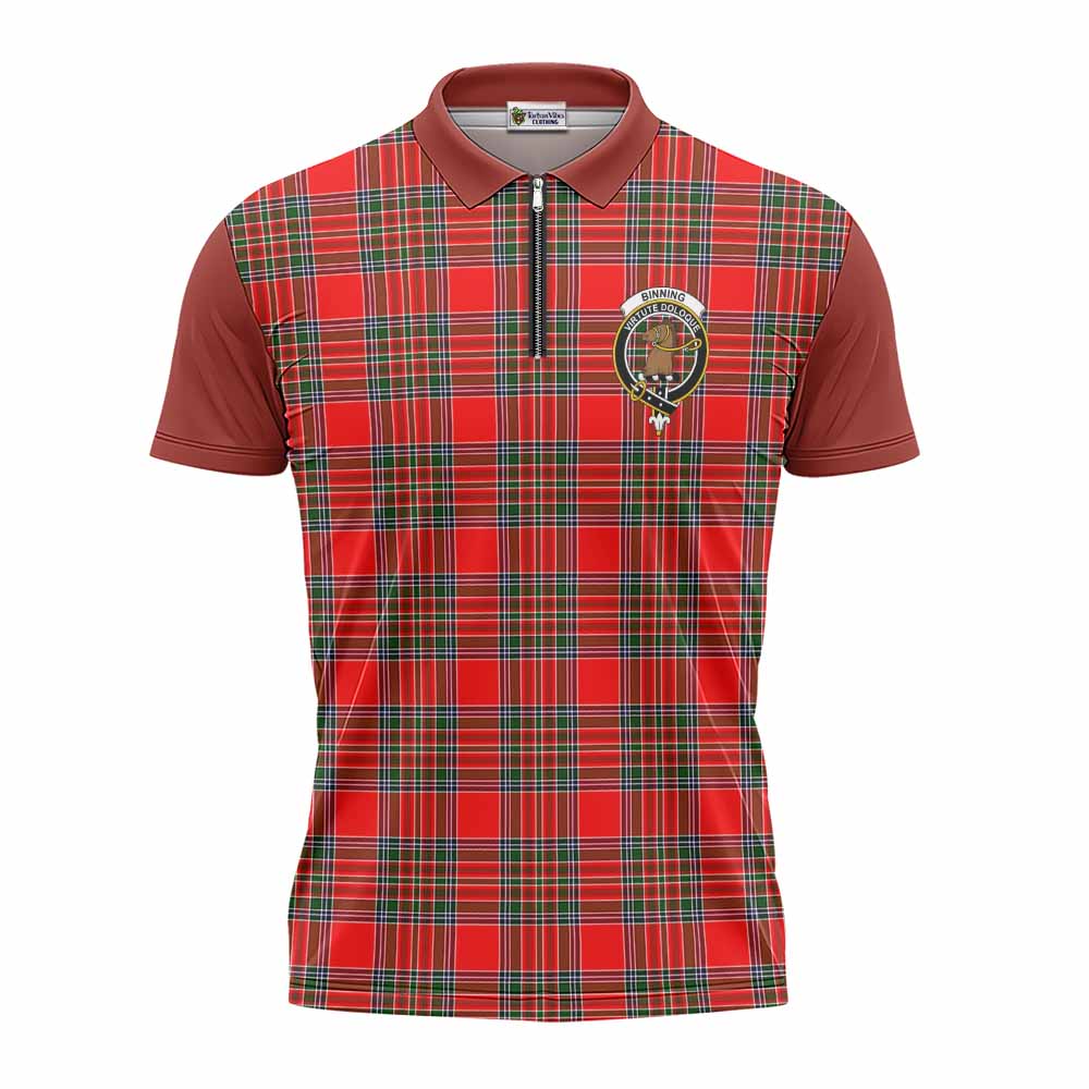 Binning Tartan Accent Zipper Polo Shirt with Family Crest