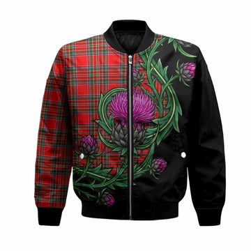 Binning Tartan Bomber Jacket Resilient Scottish Thistle Unisex Black - Tartan Vibes Clothing