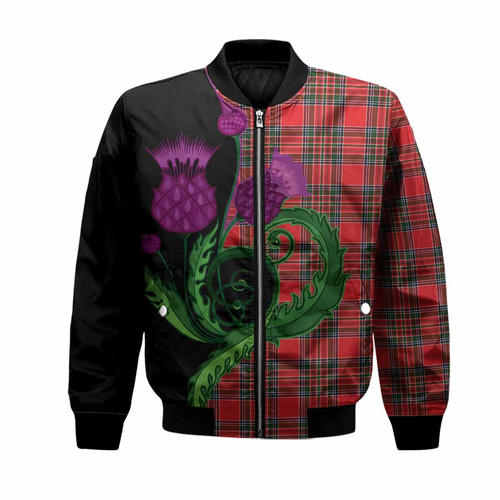 Binning Tartan Bomber Jacket Traditional Scottish Thistle Unisex Black - Tartan Vibes Clothing