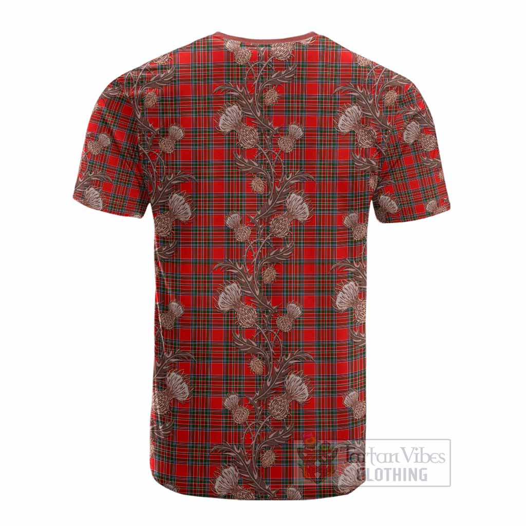 Binning Tartan Cotton T-shirt Seamless Scottish Thistle Flowers