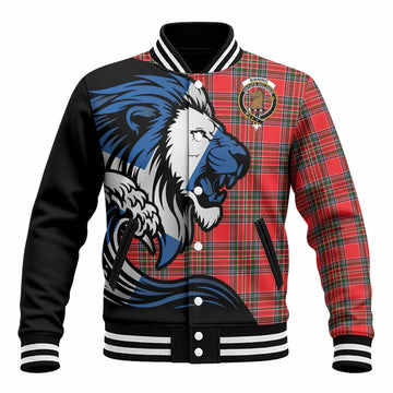 Binning Tartan Crest Baseball Jacket Scottish Golden Lions Wave Flow