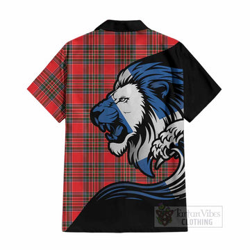 Binning Tartan Crest Cotton Hawaiian Shirt Scottish Golden Lions Wave Flow