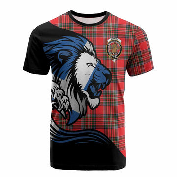 Binning Tartan Crest Cotton T-shirt Scottish Golden Lions Wave Flow