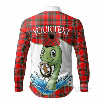 Binning Tartan Crest Cute Nessie Long Sleeve Button Shirts Scottish Loch Ness Monster