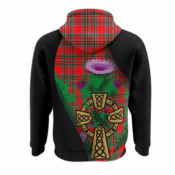 Binning Tartan Crest Hoodie Celtic Cross Thistle Flowers