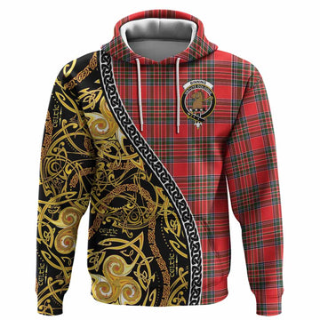 Binning Tartan Crest Hoodie Celtic Knot and Triple Trickle Spiral Symbols
