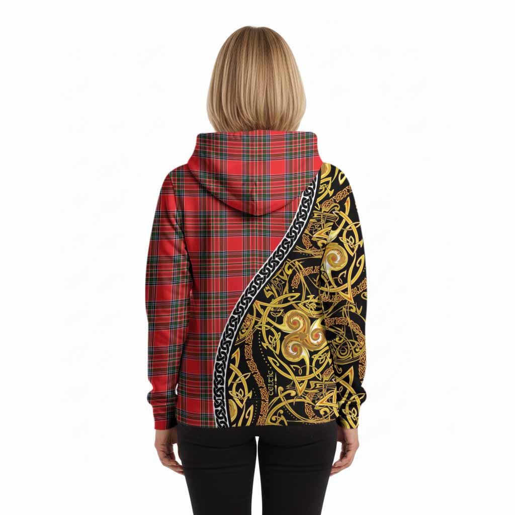Binning Tartan Crest Hoodie Celtic Knot and Triple Trickle Spiral Symbols