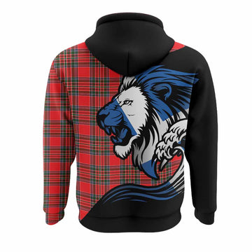 Binning Tartan Crest Hoodie Scottish Golden Lions Wave Flow