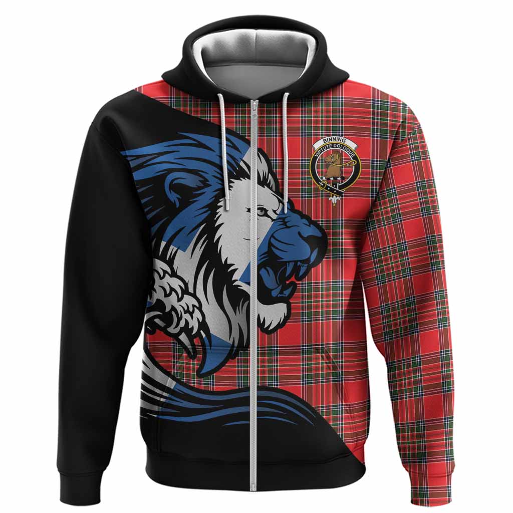 Binning Tartan Crest Hoodie Scottish Golden Lions Wave Flow