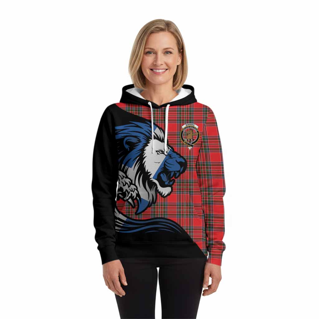 Binning Tartan Crest Hoodie Scottish Golden Lions Wave Flow