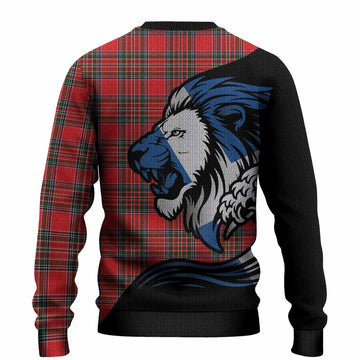 Binning Tartan Crest Knitted Sweater Scottish Golden Lions Wave Flow