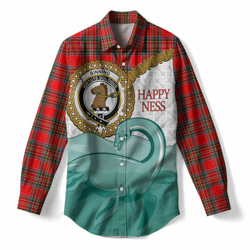 Binning Tartan Crest Scottish Loch Ness Monster Women Casual Shirt Happy Ness Scotland Celtic Knot