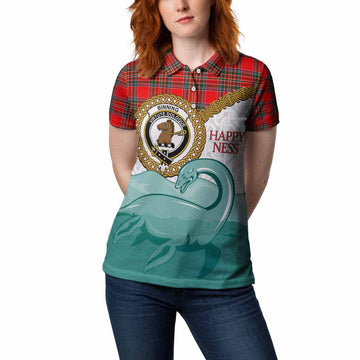 Binning Tartan Crest Scottish Loch Ness Monster Women Polo Shirt Happy Ness Scotland Celtic Knot
