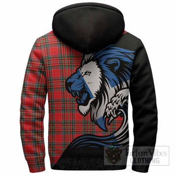 Binning Tartan Crest Sherpa Hoodie Scottish Golden Lions Wave Flow