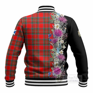 Binning Tartan Crest Thistle Floral Baseball Jacket - Tartan Vibes Clothing