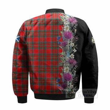 Binning Tartan Crest Thistle Floral Bomber Jacket - Tartan Vibes Clothing