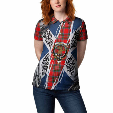 Binning Tartan Crest Women Polo Shirt Scotland Flag Ripped Tribal Design