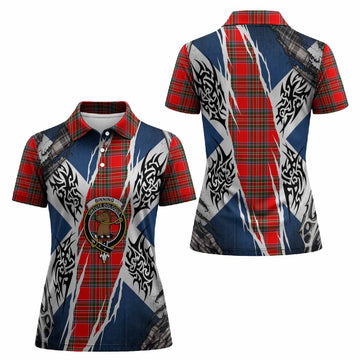 Binning Tartan Crest Women Polo Shirt Scotland Flag Ripped Tribal Design