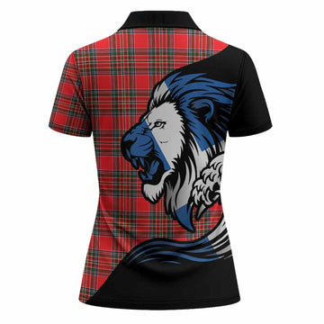 Binning Tartan Crest Women Polo Shirt Scottish Golden Lions Wave Flow