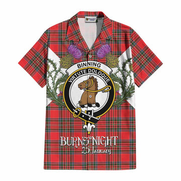 Binning Tartan Family Crest Cotton Hawaiian Shirt Scottish Burns Night Thistle Floral