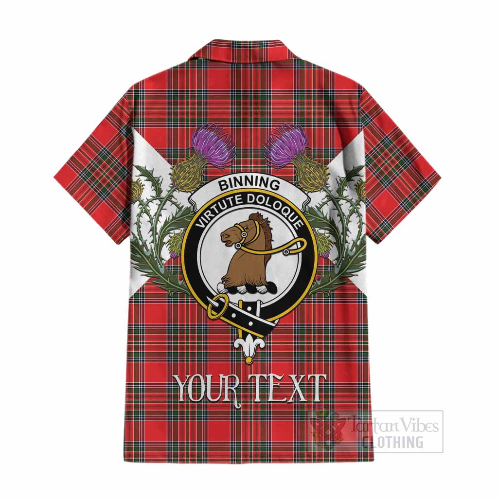 Binning Tartan Family Crest Cotton Hawaiian Shirt Scottish Burns Night Thistle Floral