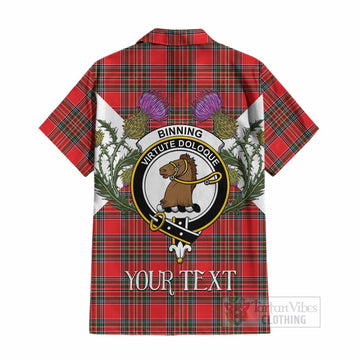Binning Tartan Family Crest Cotton Hawaiian Shirt Scottish Burns Night Thistle Floral