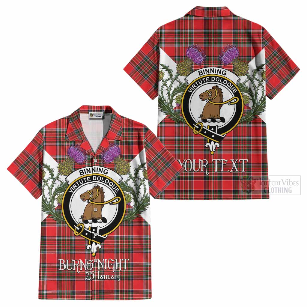 Binning Tartan Family Crest Cotton Hawaiian Shirt Scottish Burns Night Thistle Floral