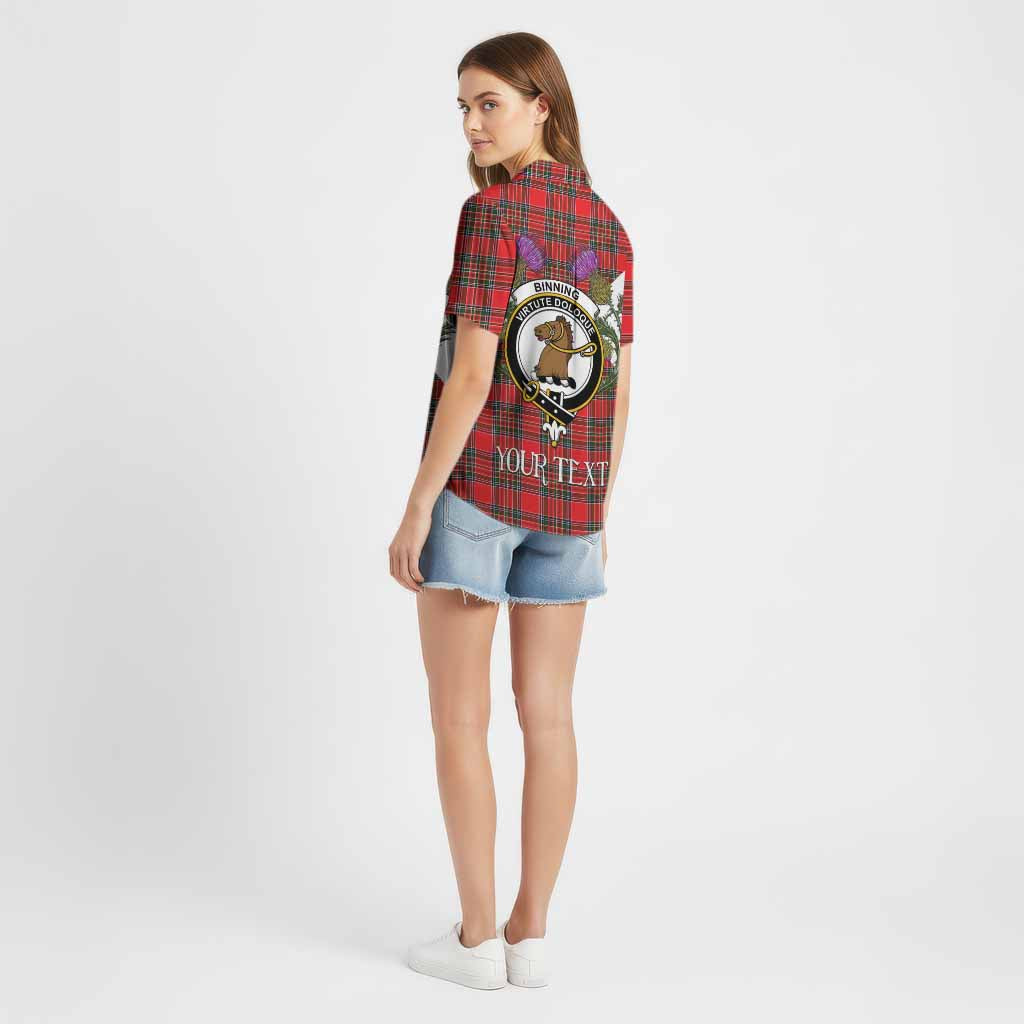 Binning Tartan Family Crest Cotton Hawaiian Shirt Scottish Burns Night Thistle Floral
