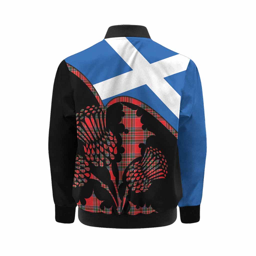 Binning Tartan Family Crest Kid Bomber Jacket Scotland Thistle Floral Flag Style