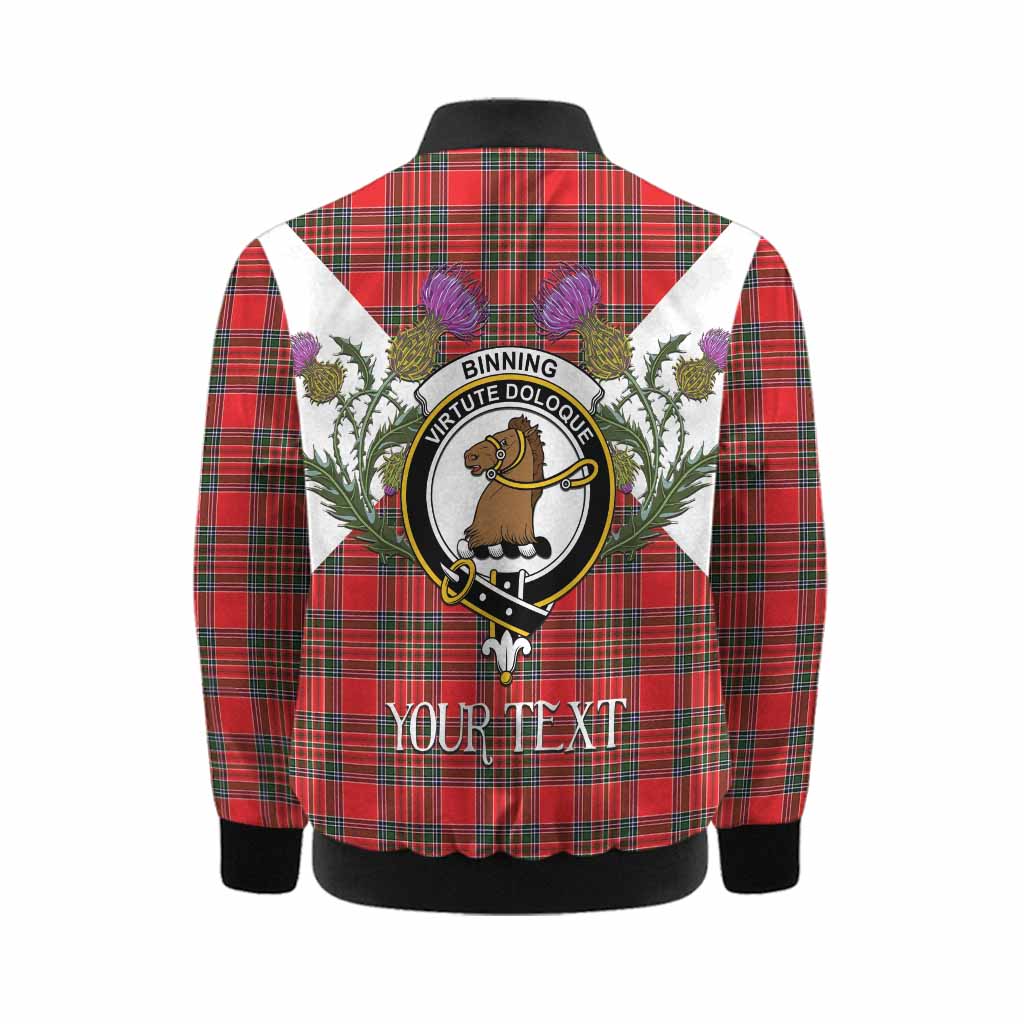 Binning Tartan Family Crest Kid Bomber Jacket Scottish Burns Night Thistle Floral