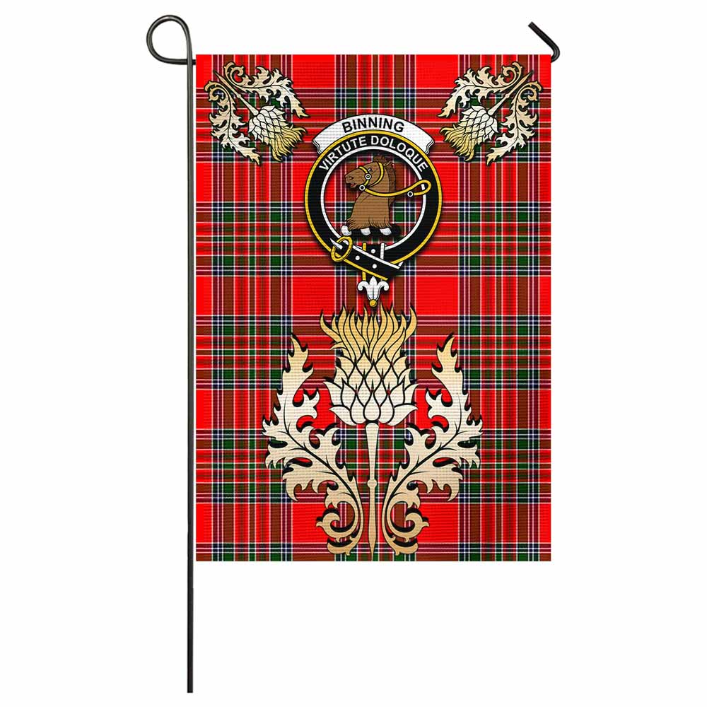 Binning Tartan Garden Flag with Golden Regal Scottish Thistle Emblem - Tartan Vibes Clothing