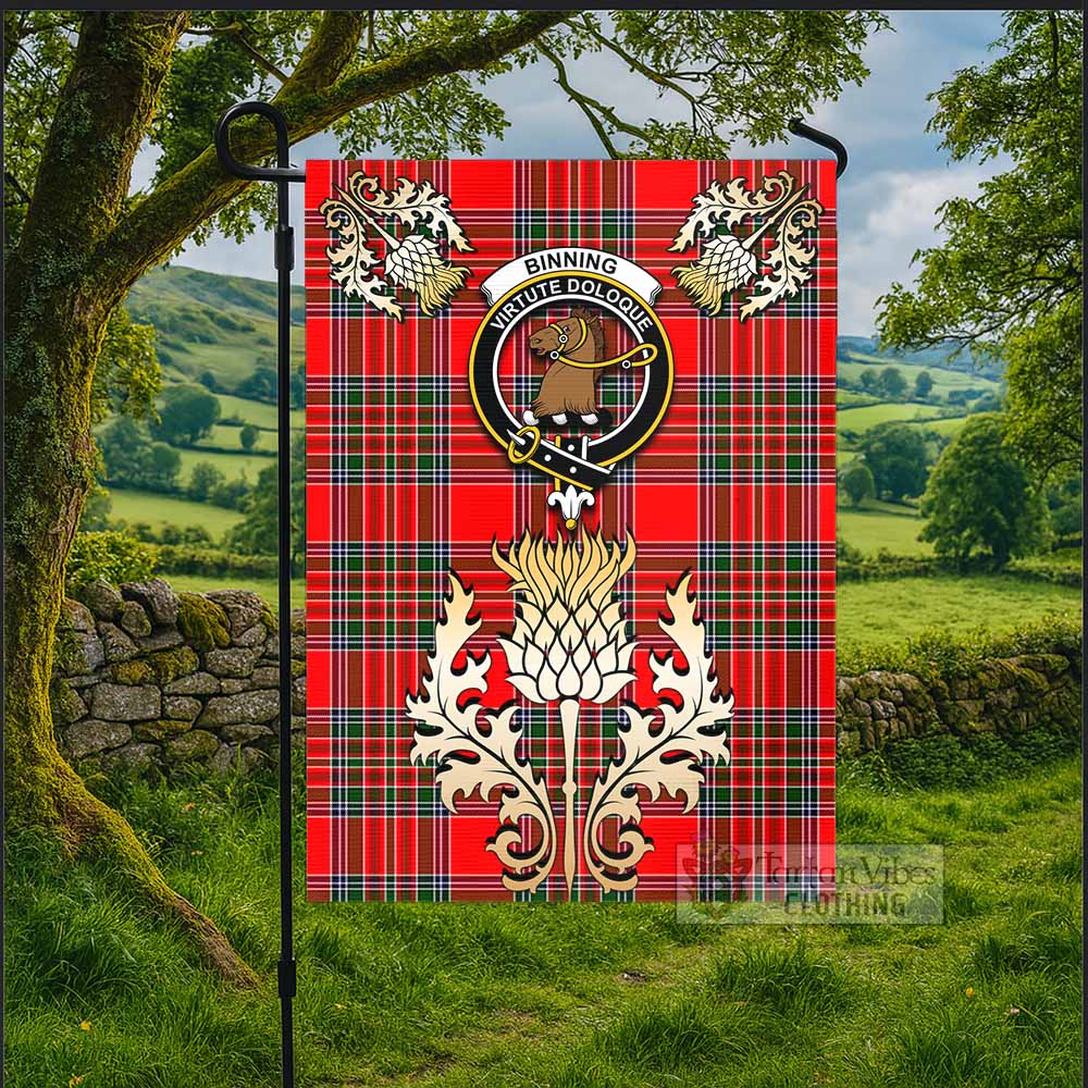 Binning Tartan Garden Flag with Golden Regal Scottish Thistle Emblem - Tartan Vibes Clothing