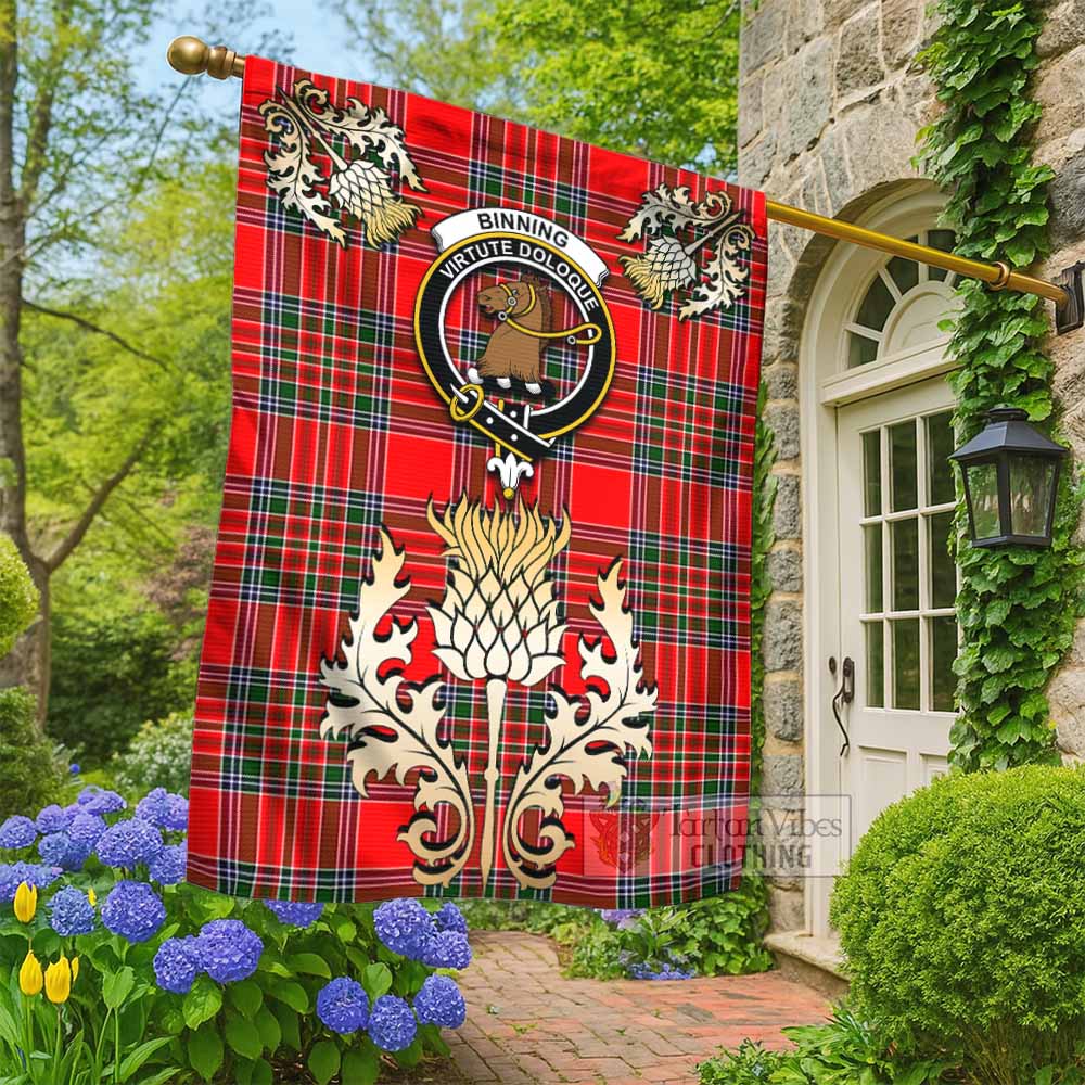 Binning Tartan Garden Flag with Golden Regal Scottish Thistle Emblem - Tartan Vibes Clothing