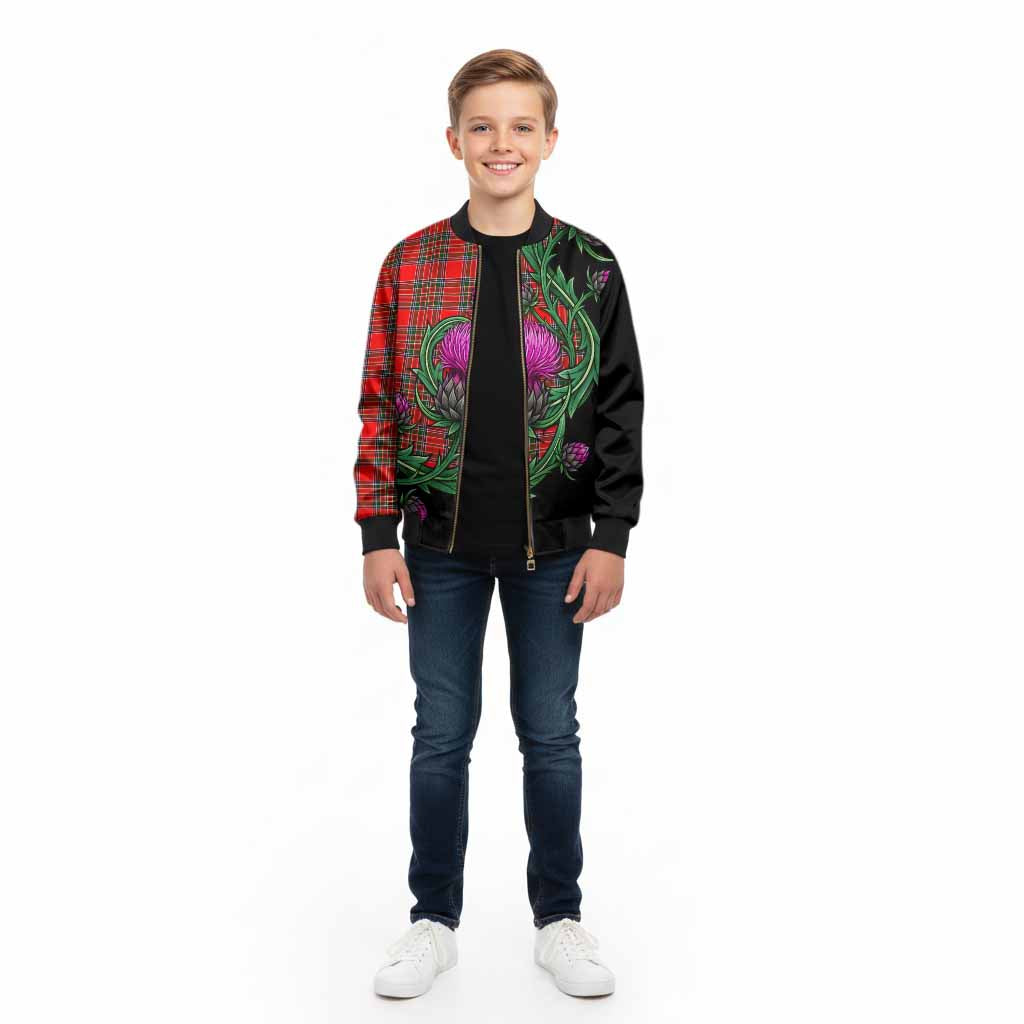 Binning Tartan Kid Bomber Jacket Resilient Scottish Thistle - Tartan Vibes Clothing