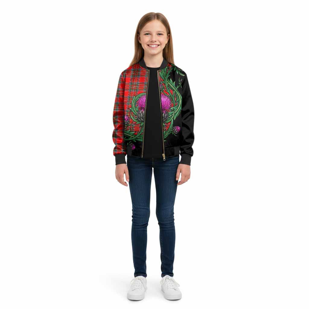 Binning Tartan Kid Bomber Jacket Resilient Scottish Thistle - Tartan Vibes Clothing