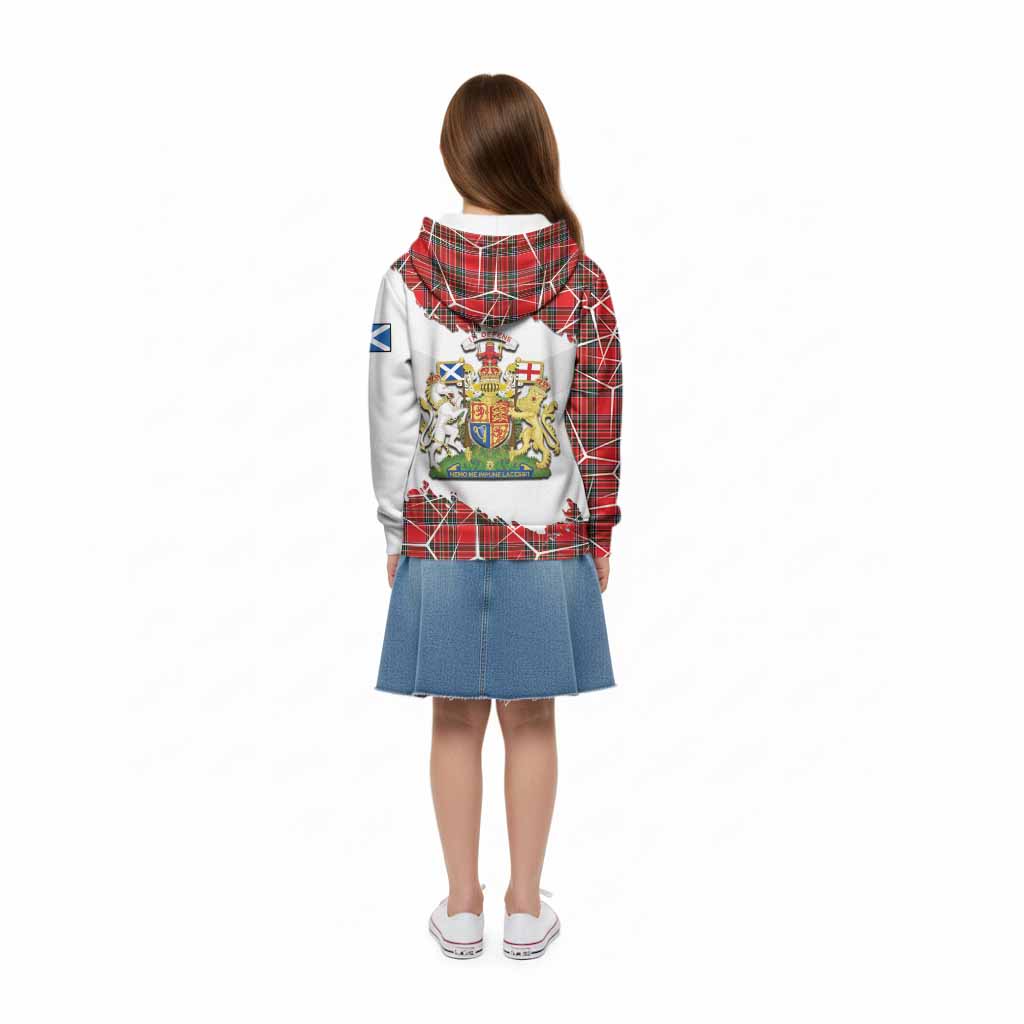 Binning Tartan Kid Hoodie with Family Crest and Lion Rampant Grunge Style