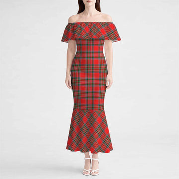 Binning Tartan Off Shoulder Ruffle Mermaid Maxi Dress