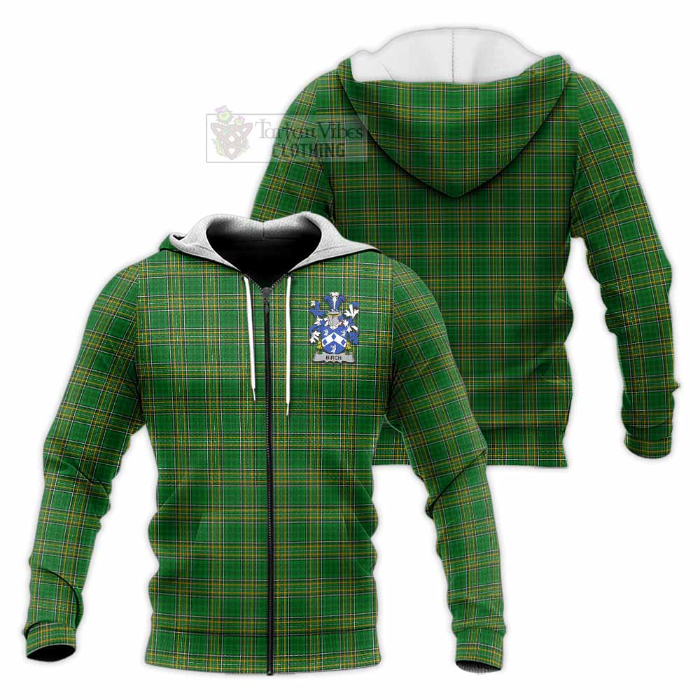 Tartan Vibes Clothing Birch Irish Clan Tartan Knitted Hoodie with Coat of Arms
