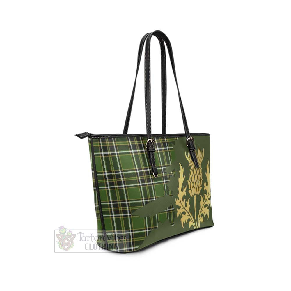 Birmingham Tartan Leather Tote Bag Gold Thistle Style - Tartan Vibes Clothing
