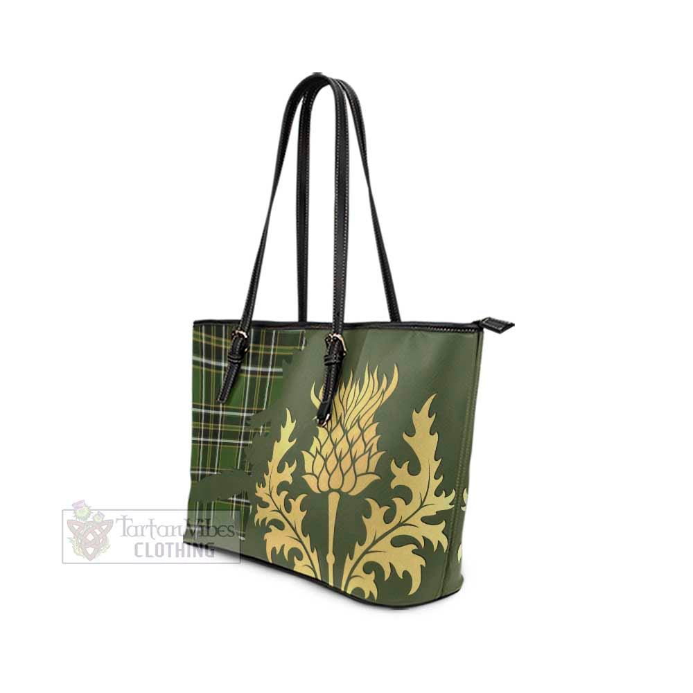 Birmingham Tartan Leather Tote Bag Gold Thistle Style - Tartan Vibes Clothing